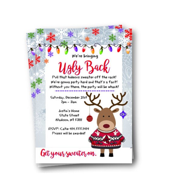 Ugly Sweater Party Invitation Funny ugly sweater invite Holiday Christmas ugly sweater fugly printable funny party theme invite printed Il_570xn