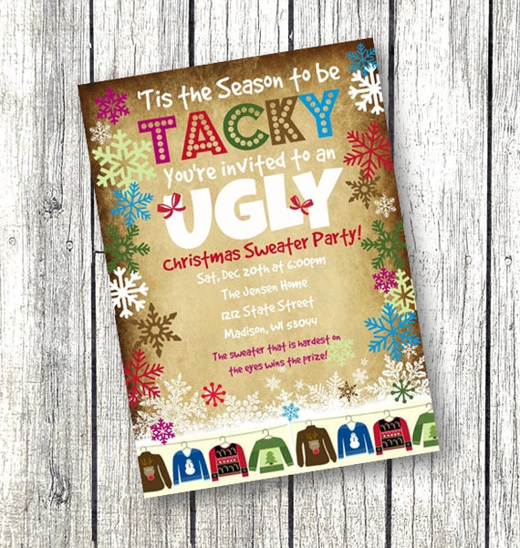 Ugly Sweater Invitation Tis the season to be tacky party Christmas printable 5x7 ugly sweater party Il_570xn