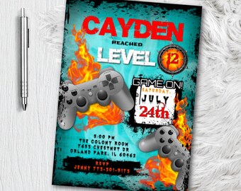 Video game Birthday Invitation - Boys Gamer Party Invites - Printed or Printable Video Gaming Party Invitations - Colorful - Boy Video party