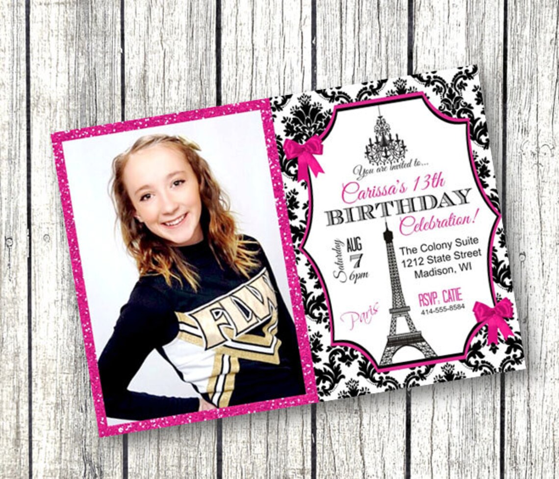 Paris birthday Invitation photo paris theme glitter sparkly | Etsy