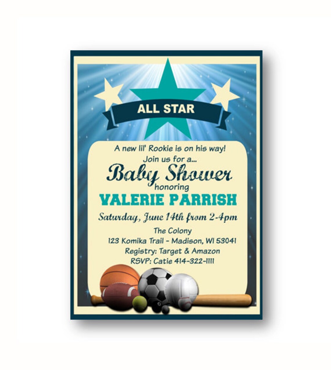 Sports Baby Shower Invitation All Star Rookie Invite Etsy