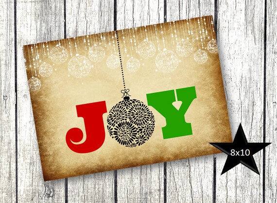 Christmas Decor Vintage Classic Holiday Printable Picture Joy vintage rustic background with red and green and white holiday ornaments 8x10 Il_570xn
