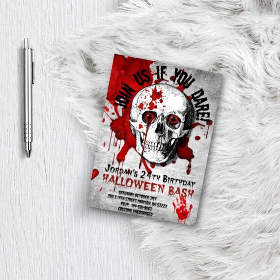 Scary Halloween Invitation Adult skull spooky adult invite halloween bash bloody spooky haunted house party 5x7 printable invitation Il_570xn