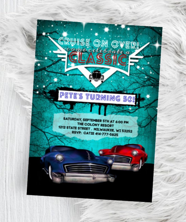 Lowrider Birthday Invitation Hot Rod Adult Men Car Invite | Etsy