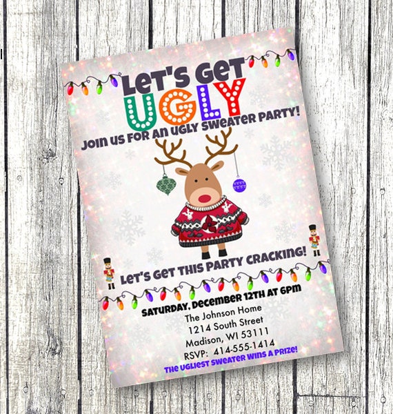 Ugly Sweater Invitation Party Prints or Digital File vintage snowflake invite holiday christmas invitation 5x7 Il_570xn