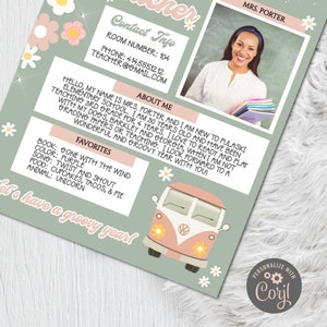 Meet the Teacher Template - Editable Boho Back To School Welcome Sign - Printable School Printable - Groovy Teacher Printables -  Corjl PDF