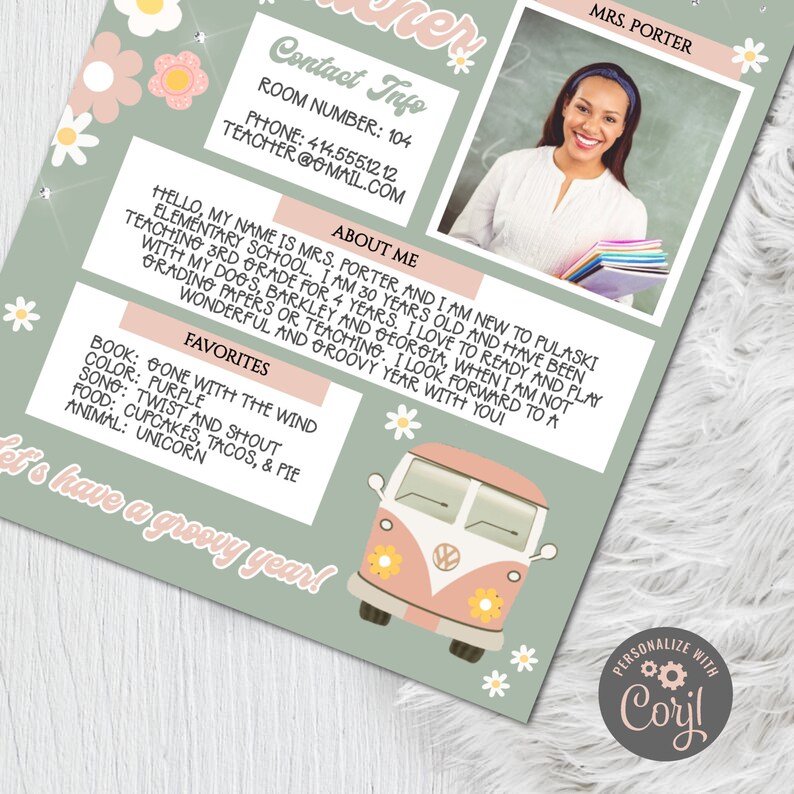 Meet the Teacher Template - Editable Boho Back To School Welcome Sign - Printable School Printable - Groovy Teacher Printables -  Corjl PDF