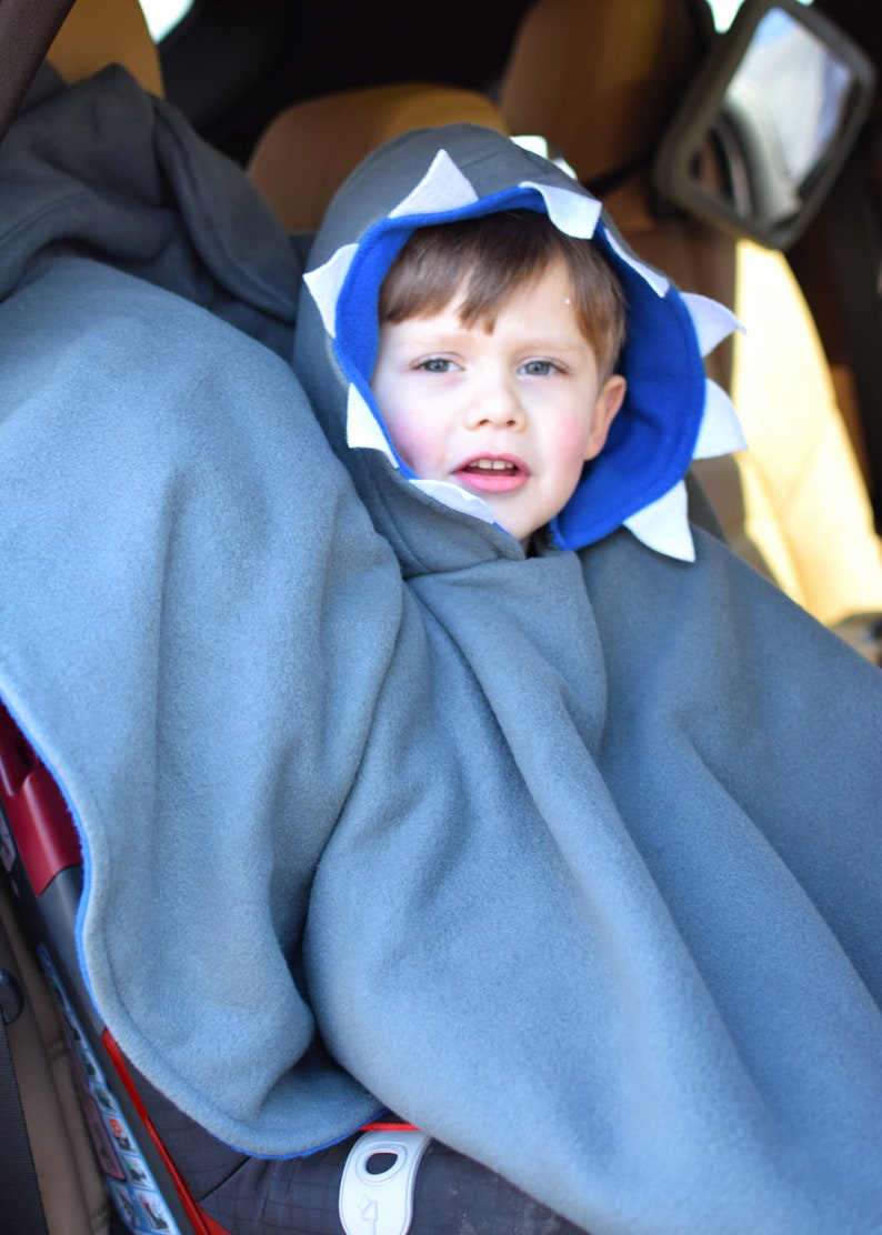 warm winter coat alternative hooded shark fleece car seat poncho 6-12 mo Halloween costume kids dress up gift idea