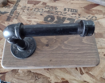Wood and black pipe toilet paper holder