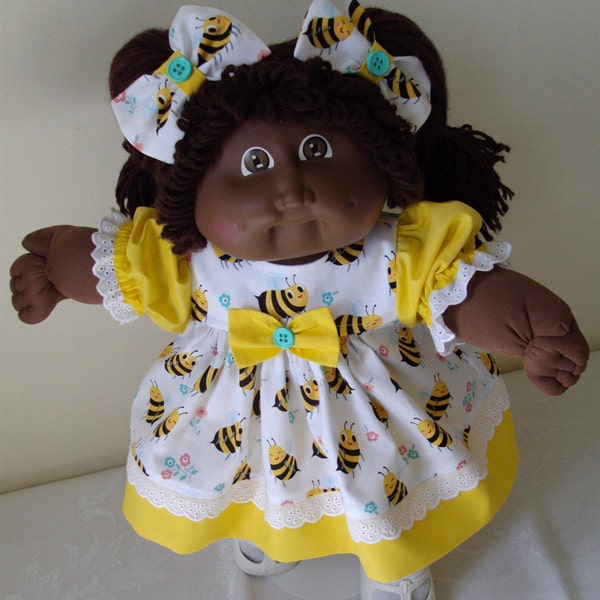 4 pc Dress Outfit for 16" Cabbage Patch Girls New Handmade Happy Bees Summer Clothes for CPK Kids Dolls