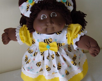 4 pc Dress Outfit for 16" Cabbage Patch Girls New Handmade Happy Bees Summer Clothes for CPK Kids Dolls