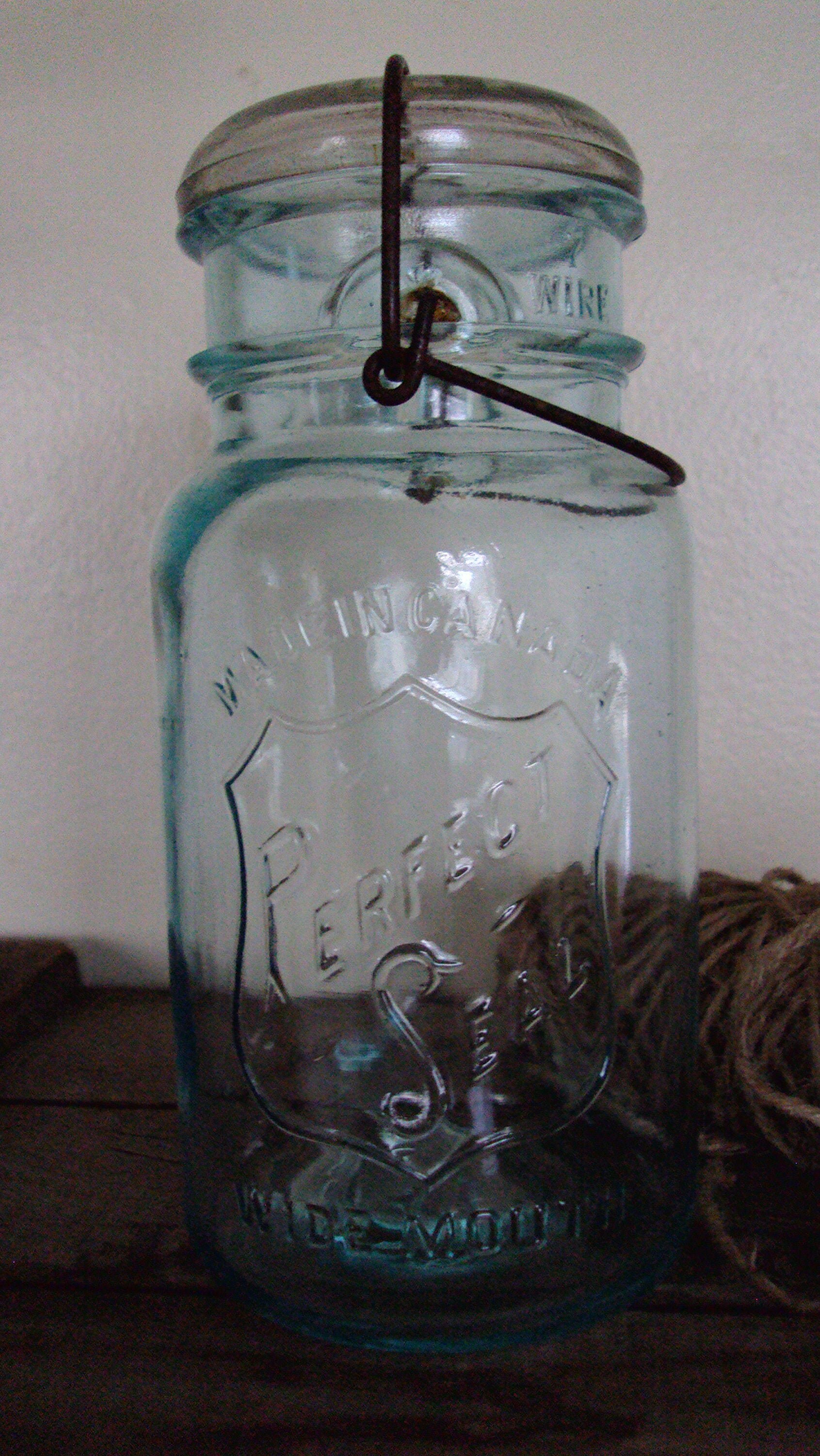 Vintage Aqua Perfect Seal Canning Jar No.7 Wired Lid Made in Etsy