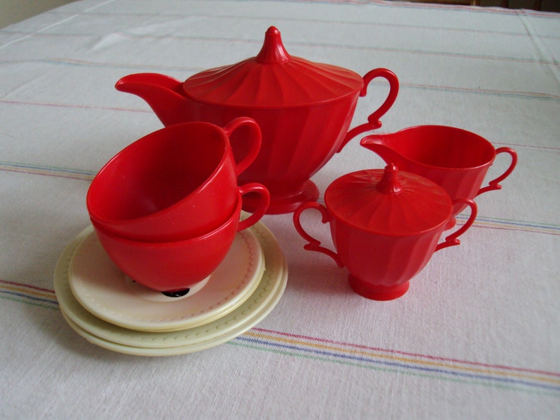 plastic tea set with tray