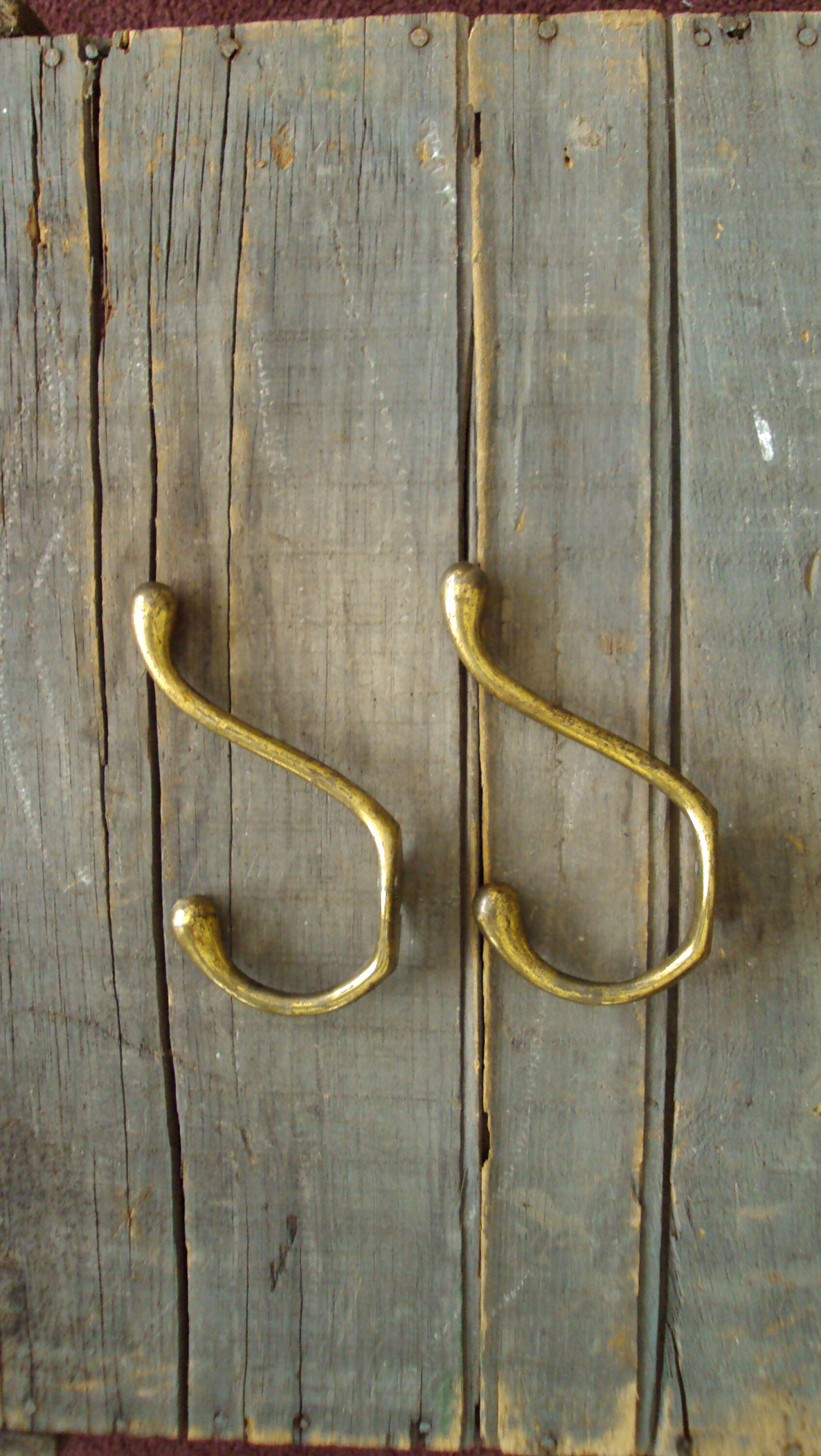 Vintage Farmhouse Double Wall Hooks Sturdy Brass Tone Metal Etsy