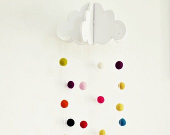 XXL Ahoj-2012 cloud mobile, sweet dreams, mobile, felt balls, dream catcher, cloud, cloud mobile, children's room, decoration, rainbow, rainbow mobile