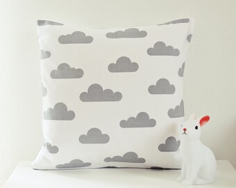 Ahoj-2012 Funda de almohada, Funda de almohada, Almohada, Almohada, Nubes, Motivo de nube, Habitación para niños, gris/blanco, Decoración, Cojín de nubes