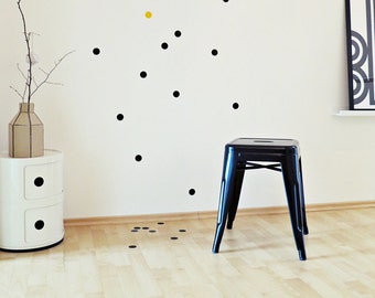 25 pegatinas, pegatinas, puntos "puntos" calcomanía de pared, pegatina de pared, geométrica, círculos, diseño de pared, negro, amarillo, habitación para niños, decoración