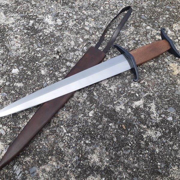 Aunlaz Medieval Quillon Dagger with Leather Sheath and Lanyard - 14th to 16th century - Hand Forged - Oak Mountain Armoury