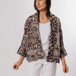 Clay Batwing Jacket / Narrow Cuffs / Boxy Jacket / Jacket with pockets / Loose fit Jacket/ Geometric Woven Fabric / Minimalist