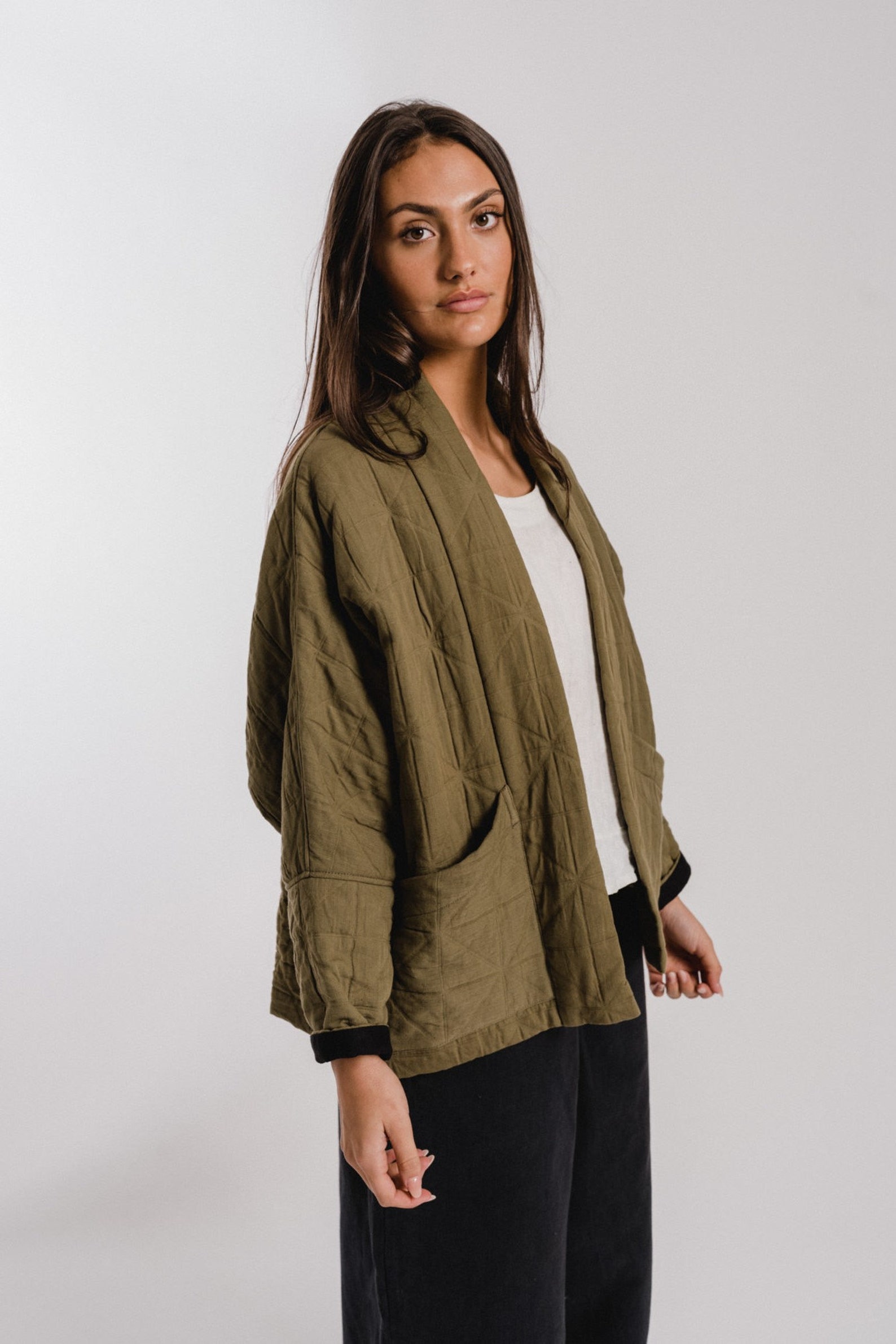 Short Quilted Jacket / Khaki Green / Batwing / 100% Cotton / - Etsy