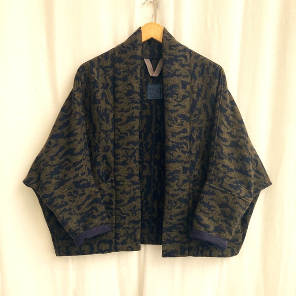 Khaki Wool Jacket / Batwing Jacket / Animal Print / Camoflage / Potters Jacket