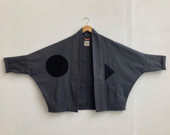 Batwing Jacket / Bold Applique Abstract Shapes / Organic Cotton / Jacket with Pockets / Minimalist / Geometric Shapes / Potters Jacket