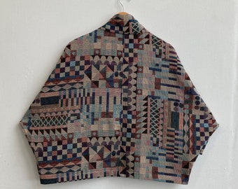 Clay Batwing Jacket / Narrow Cuffs / Boxy Jacket / Jacket with pockets / Loose fit Jacket/ Geometric Woven Fabric / Minimalist