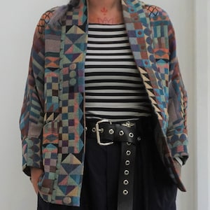 Geometric Woven Batwing Jacket: Minimalist Boxy Style