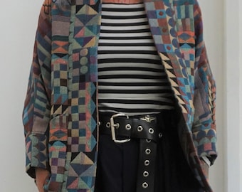 Geometric Woven Batwing Jacket: Minimalist Boxy Style
