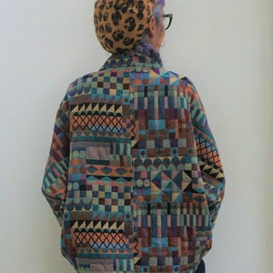 Batwing Jacket / Narrow Cuffs / Boxy Jacket / Jacket with pockets / Minimalist/ Geometric Woven Fabric / Narrow Cuffs / Blue