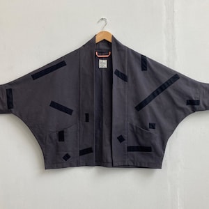 Batwing Jacket / Bold Dash Applique  / Organic Cotton / Jacket with Pockets / Boxy Jacket / Minimalist / Long Sleeves / Potters Jacket