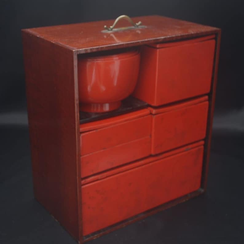 Bento Picnic Lunch Box Set Lacquered Wooden Japanese Vintage Antique Etsy
