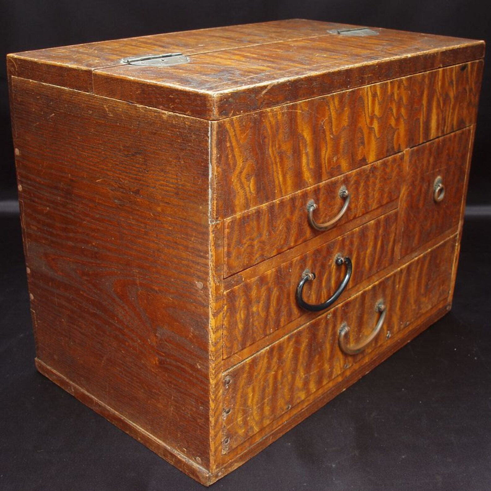 Japanese TANSU Chest Jewelry Box W 4 Drawer & Top Storage Lacquered