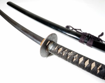 Art Hamon Temper Lines & Smithed: Antique Japanese Samurai Long O-Wakizashi Sword Signed "Kanesada 兼定" Katana Nihonto