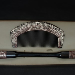 Japanese KUSHI Comb & KOUGAI Kanzashi Set Lacquered MAKIE Geisha Kimono