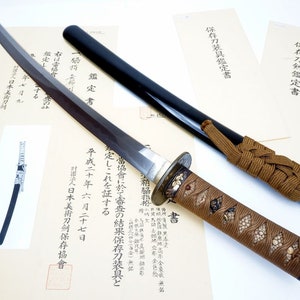 Two NBTHK HOZON Certificates for Blade & Koshirae Mountings: Japanese Samurai Wakizashi Sword Nihonto Katana