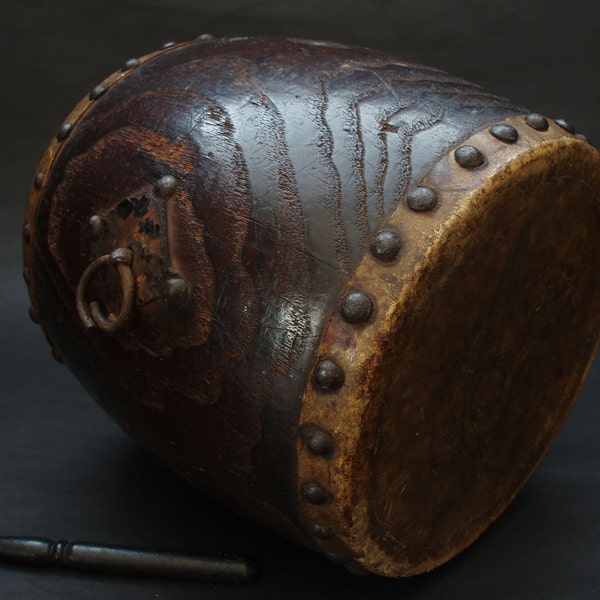 Excelente tambor Vintage japonés TAIKO hecho a mano con caja Original firmada