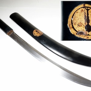NAGINATA Halberd: Antique Japanese Samurai Sword Katana Nihonto with KAMON Koshirae