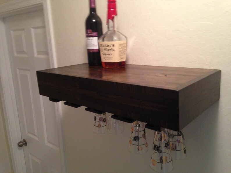 Floating shelves wine glasses holder two shelf set Etsy