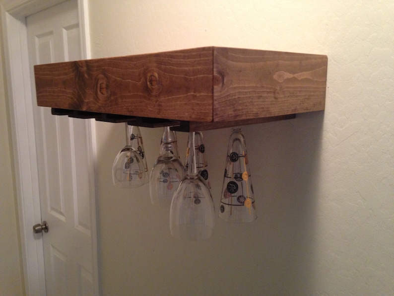 Floating shelves wine glasses holder two shelf set Etsy