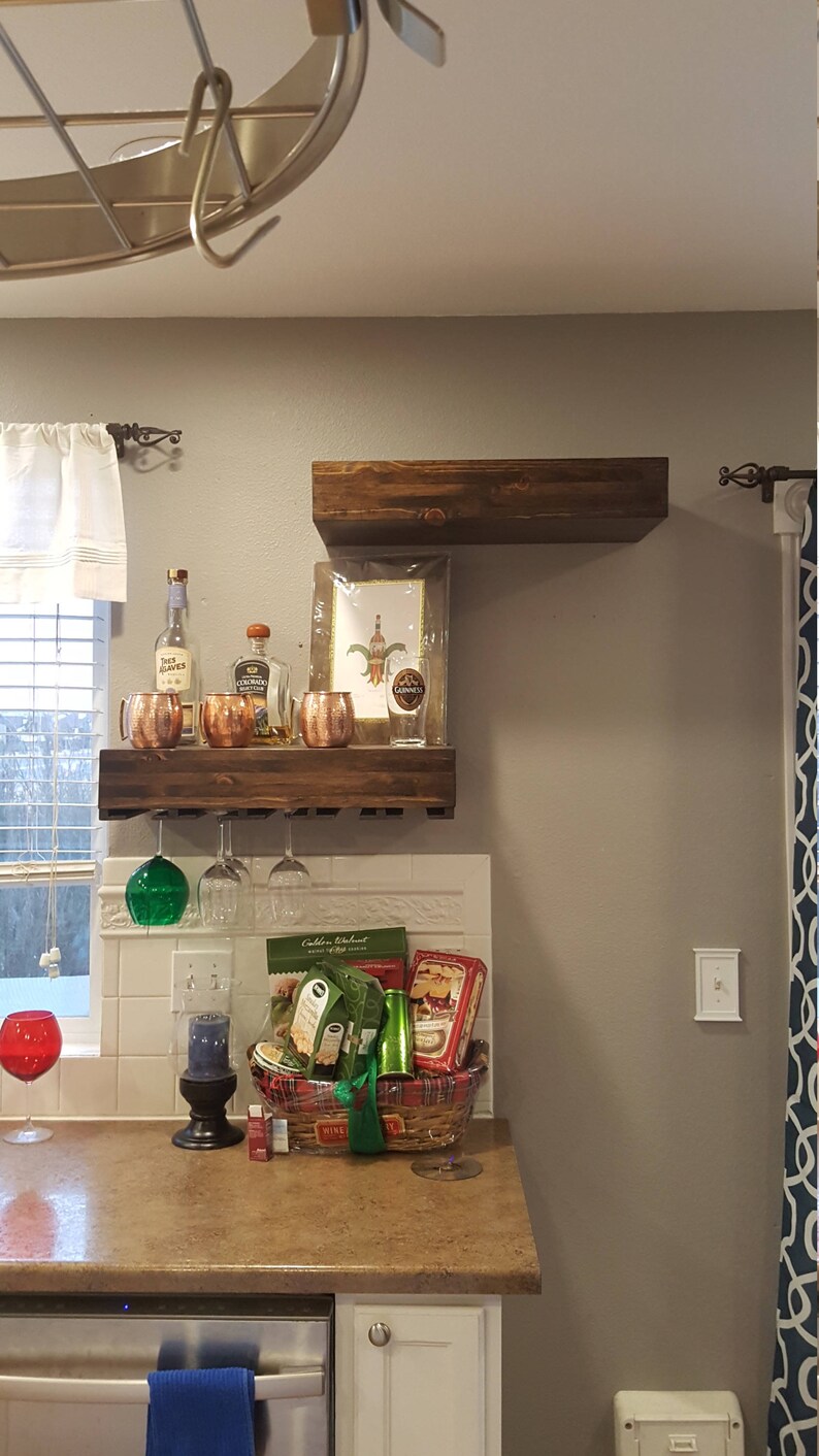 Floating shelves wine glasses holder two shelf set Etsy