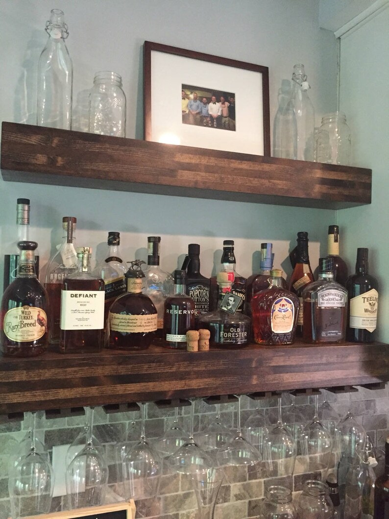 Floating shelves wine glasses holder two shelf set Etsy