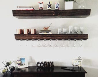 SET OF 2 Floating wine glass Shelves, shelf for wine glasses, wine glass shelf, bar room shelves, floating shelf wine glass holder, shelves