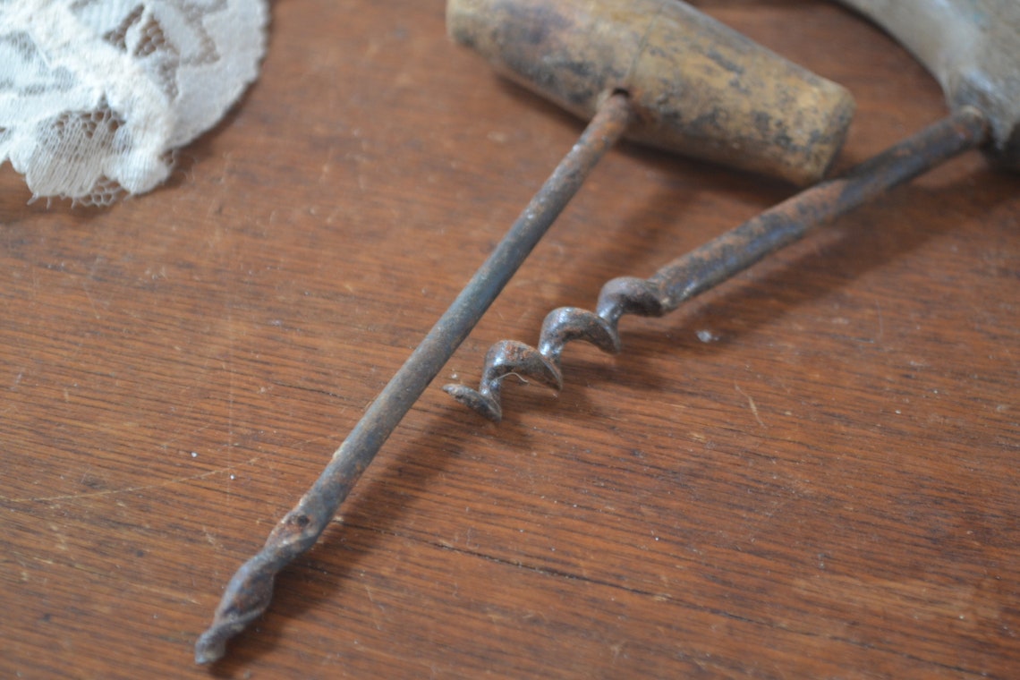 2 Vintage Corkscrew Old Hand Drill Vintage Kitchen Tool Etsy