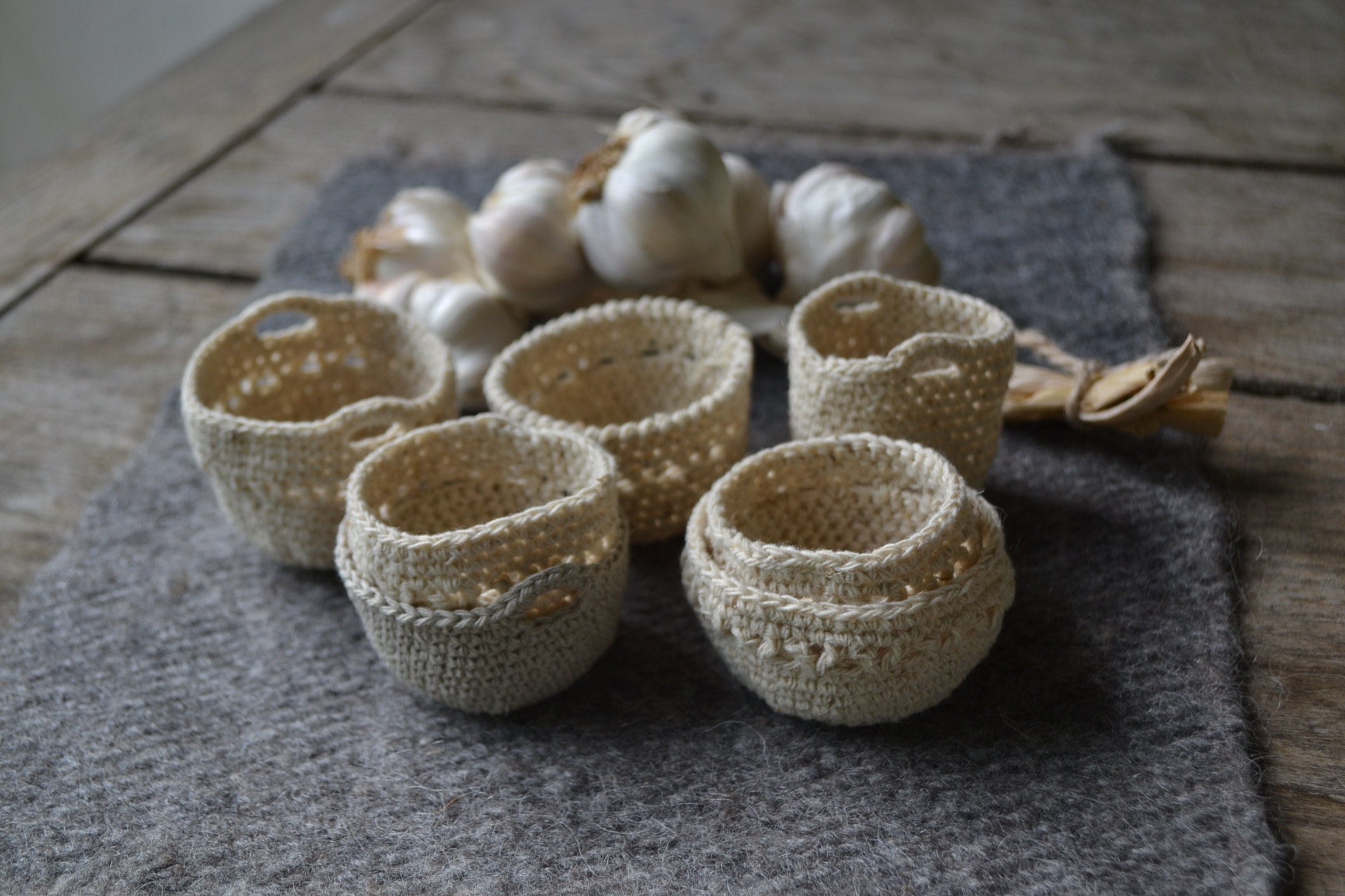 7 Doll House Basket, Miniature Basket, Mini Basket, Mini Crochet Basket