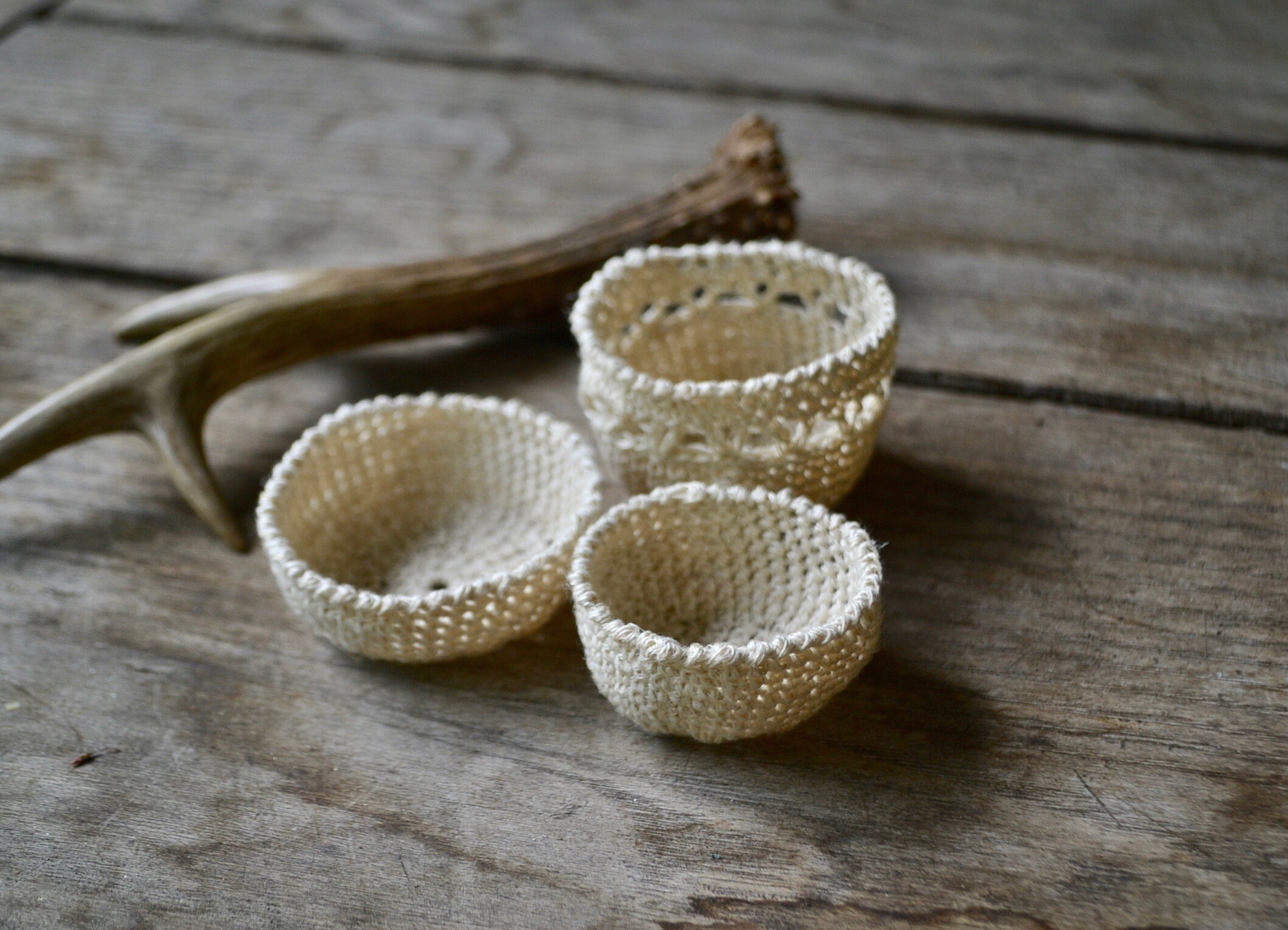 3 Doll House Basket, Miniature Basket, Mini Basket, Mini Crochet Basket