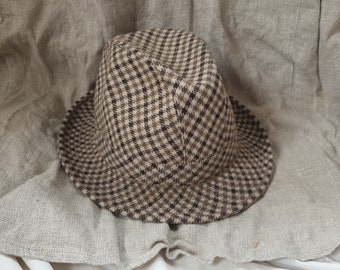 Vintage fedora hat, pure wool fedora cap, fedora hat, brown fedora hat, stingy brim, checkered fedora hat, small women fedora hat Italia 55