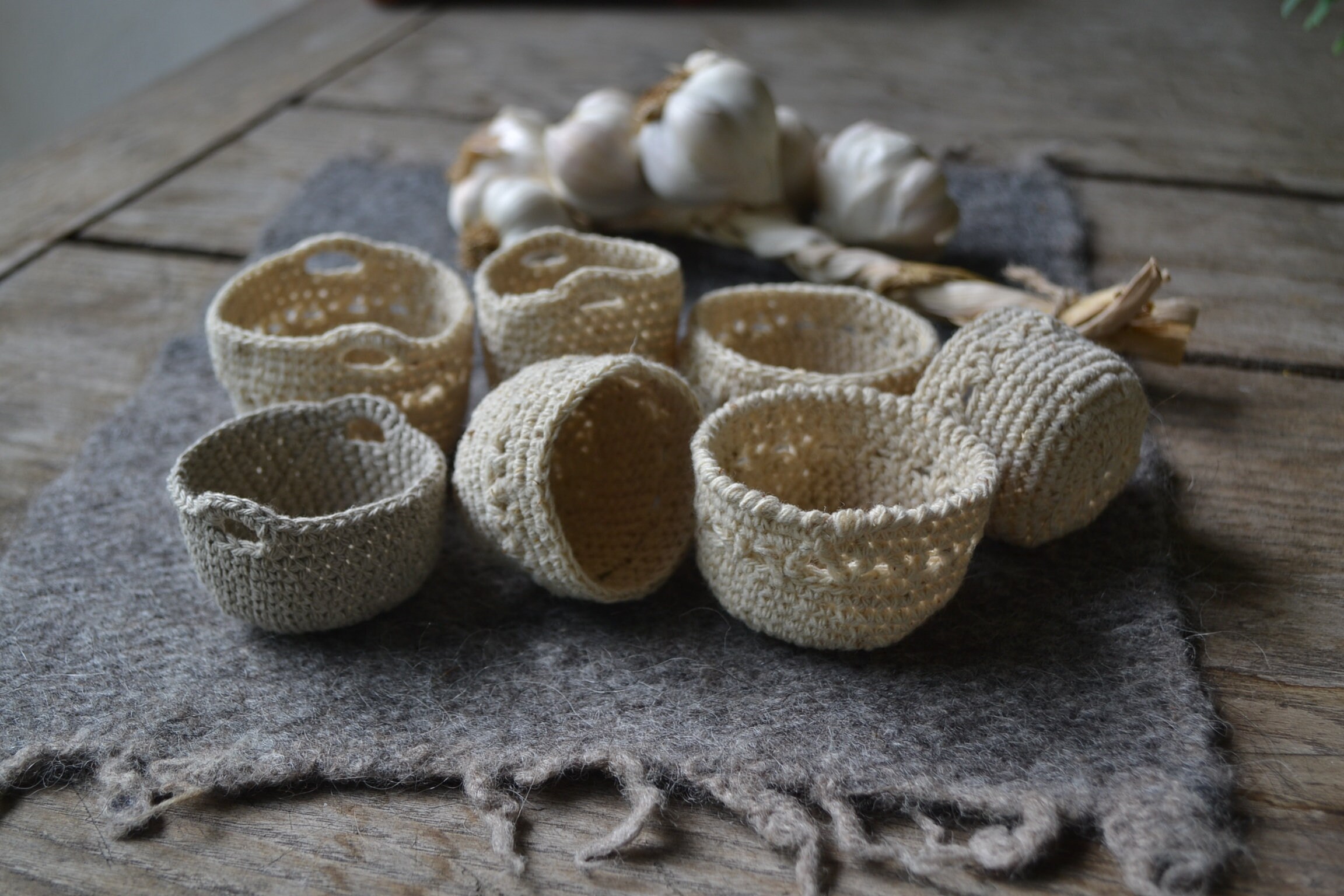 7 Doll House Basket, Miniature Basket, Mini Basket, Mini Crochet Basket