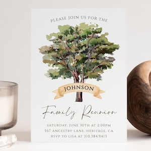 Plantilla de invitación para reunión familiar, invitación con árbol genealógico editable (digital)
