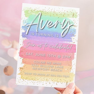 Regenbogen-Geburtstags-Einladung | Bearbeitbare Regenbogen Einladung | Regenbogen Einladungsvorlage | Kunst Party | Jedes Alter | DIY Digital | Druck oder Text